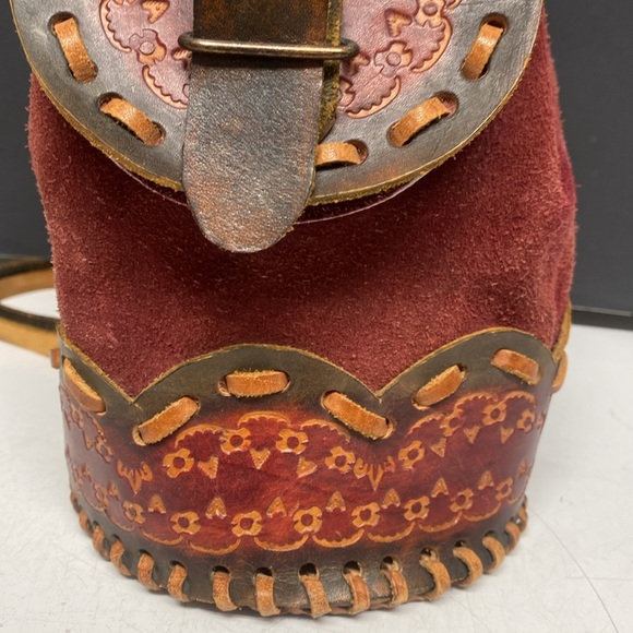 Chile Red Suede Bucket Purse Backpack - Picture 4 of 17